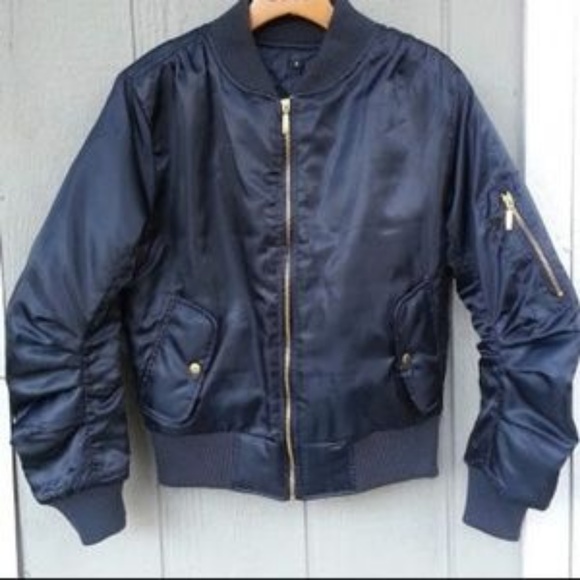 Pretty Little Things Black Satiny Bomber jacket w/gold Zips sz Small NWOT - Picture 2 of 8